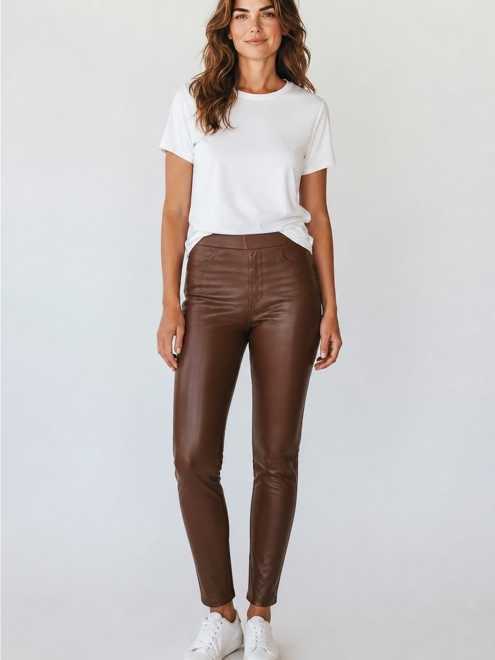 NWT Meg & Margot Light Brown Stretch Faux Leather Legging Pants – Size S